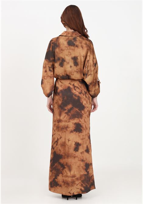 Women's long brown shirt dress with abstract pattern GAELLE | Dress | GBDP16331BEIGE SABBIA