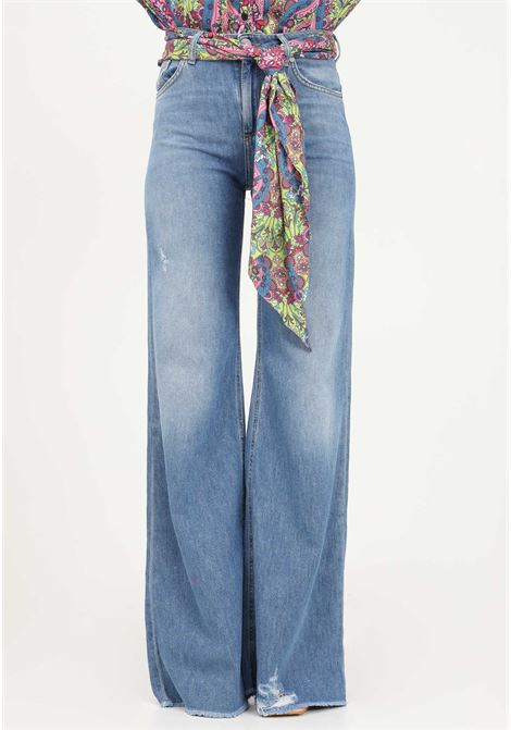 Flared jeans in light denim for women with scarf printed at the waist GAELLE | Jeans | GBDP17156BLU CHIARO