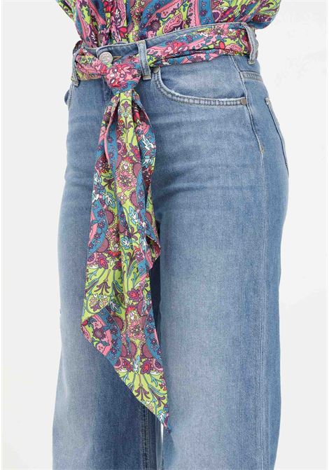 Flared jeans in light denim for women with scarf printed at the waist GAELLE | Jeans | GBDP17156BLU CHIARO