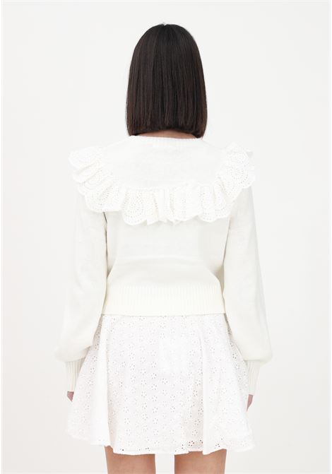 Women's white crew-neck sweater with broderie anglaise flounce GLAMOROUS | CK6967A11