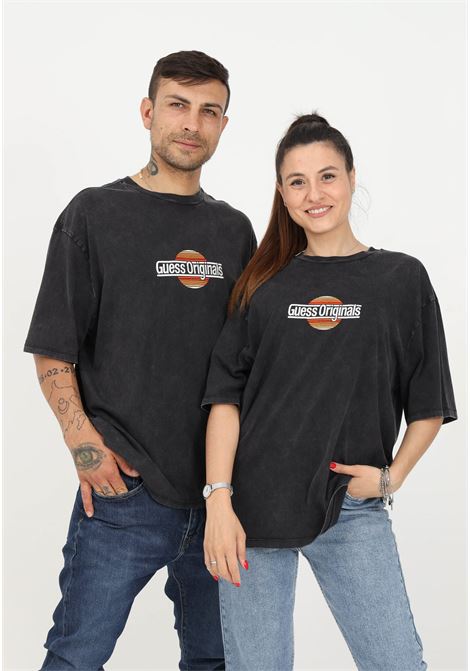 Black casual t-shirt for men and women with logo embroidery GUESS | T-shirt | EM3YI46K9XF1JBLK