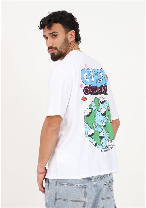 Men's white casual T-shirt with colorful print on the back GUESS | T-shirt | M3GI51KBQN2G011
