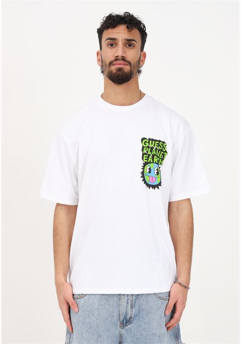 Men's white casual T-shirt with colorful print on the back GUESS | T-shirt | M3GI51KBQN2G011