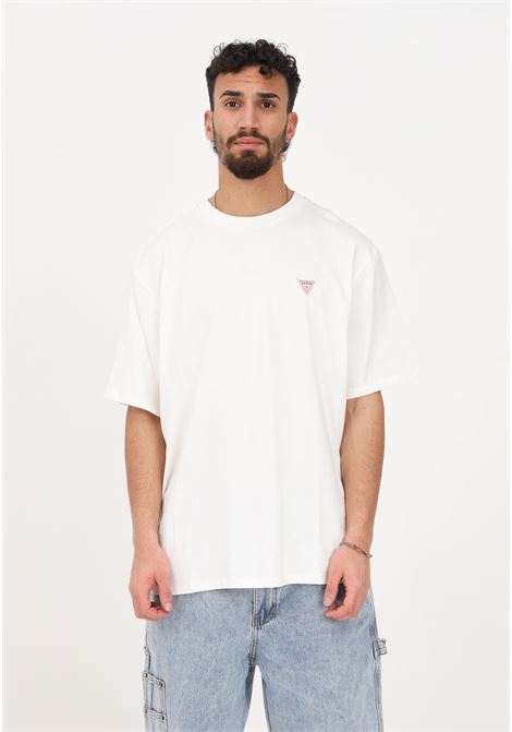 T-shirt casual bianca da uomo con stampa logo rialzata sul retro GUESS | T-shirt | M3GI71K9XF3G056