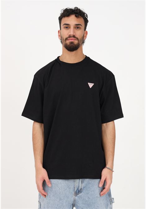 T-shirt casual nera da uomo con stampa logo rialzata sul retro GUESS | T-shirt | M3GI71K9XF3JBLK
