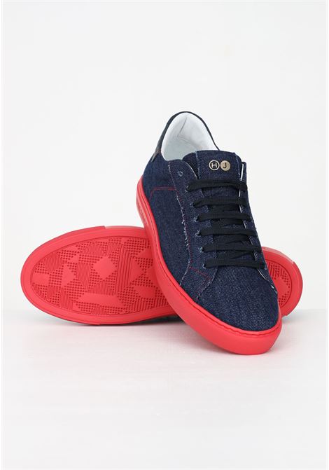 Casual denim sneakers for men with contrast sole HIDE & JACK | Sneakers | DENLBLUREDESSENCE DENIM BLUE RED