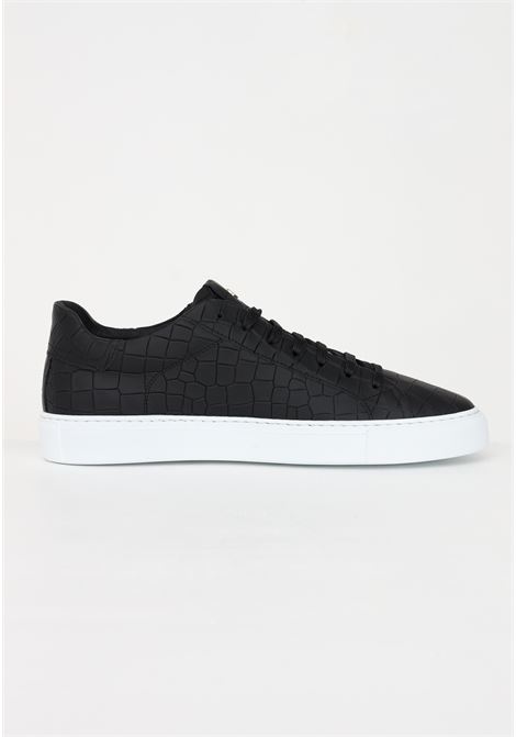 Men's black casual sneakers with crocodile motif and contrasting sole HIDE & JACK | Sneakers | IBKLBLKWHTESSENCE BLACK WHITE