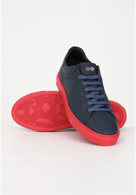 Men's blue casual sneakers with crocodile motif and contrasting sole HIDE & JACK | Sneakers | IBKLBLUREDESSENCE BLUE RED