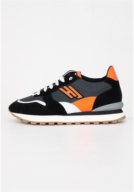 Black casual sneakers for men with inserts and contrasting HJ logo HIDE & JACK | Sneakers | OVERBLKORGRUNNING OVER BLACK ORANGE