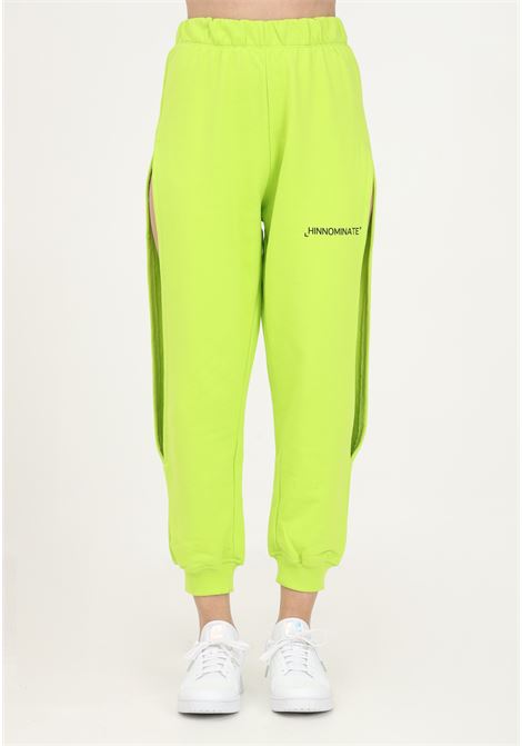 Pantalone sportivo verde da donna con stampa logo e spacchi laterli HINNOMINATE | Pantaloni | HNW632VERDE MELA