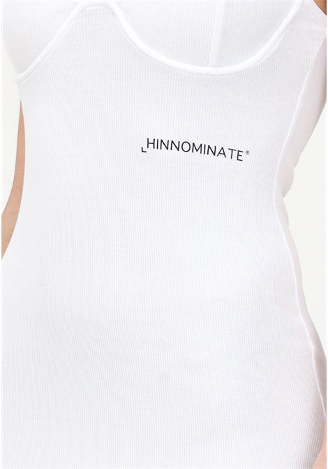 Abito midi bianco da donna a costine con stampa logo lettering HINNOMINATE | Abiti | HNW712BIANCO
