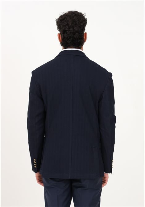 Elegant double-breasted blue jacket for men with herringbone motif I'M BRIAN | Blazer | GIA2440005