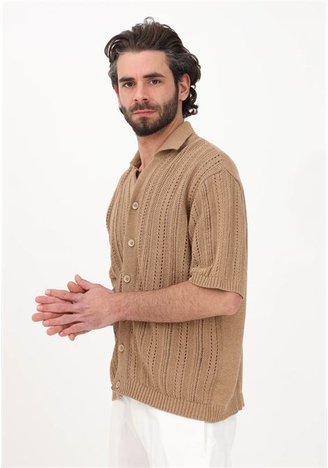 Men's beige openwork cardigan with short sleeves I'M BRIAN | Cardigan | MA25020025