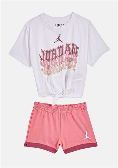 Completino bianco e rosa da neonato con t-shirt e shorts JORDAN | 15C407A7L