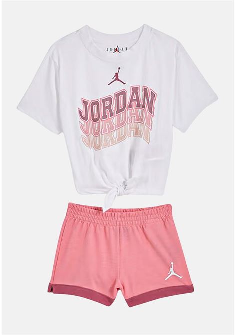 Completino bianco e rosa da bambina con t-shirt e shorts JORDAN | 35C407A7L