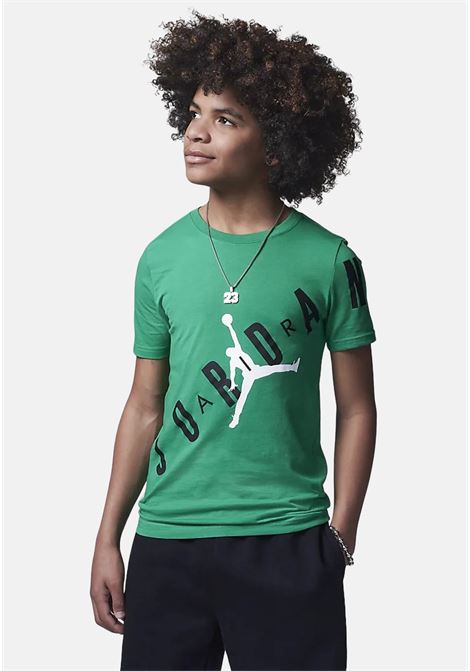 T-shirt sportiva verde da bambino con maxi stampa logo JORDAN | T-shirt | 95A512F4F