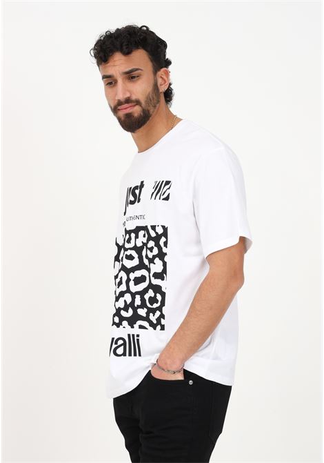 White casual t-shirt for men with maxi animal print and logo JUST CAVALLI | T-shirt | 74OBHE03CJ110003