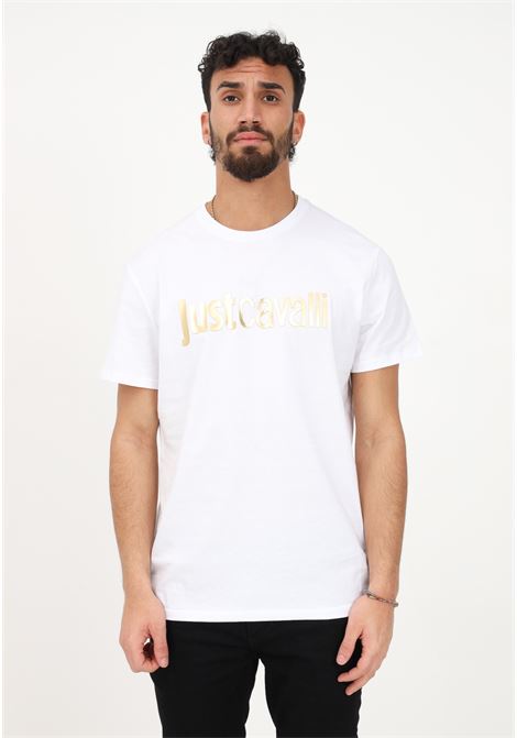 Men's white casual T-shirt with lettering logo print JUST CAVALLI | T-shirt | 74OBHF00CJ200G03