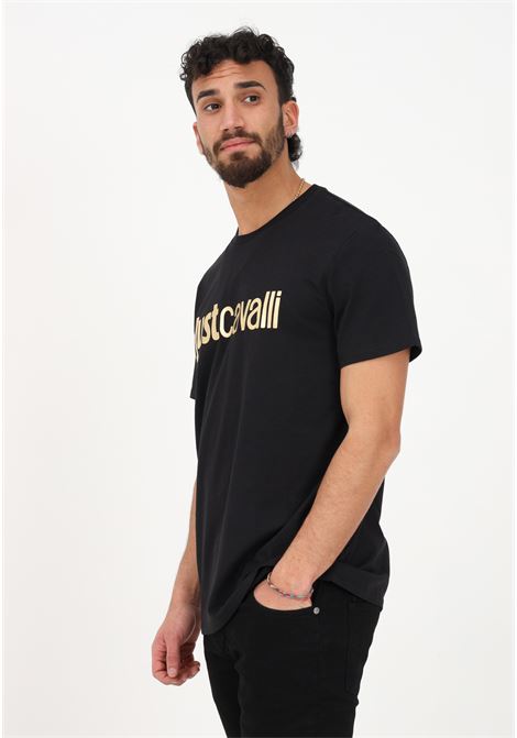 Men's black casual T-shirt with lettering logo print JUST CAVALLI | T-shirt | 74OBHF00CJ200G89