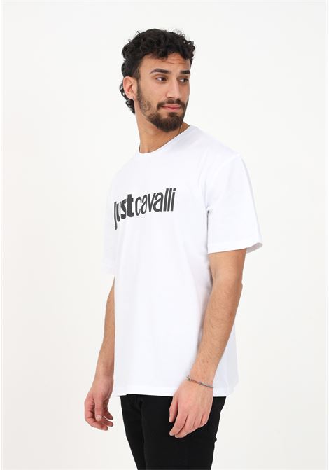 Men's white casual T-shirt with lettering logo print JUST CAVALLI | T-shirt | 74OBHG00CJ300003