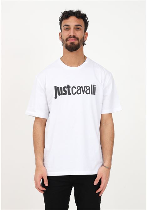 Men's white casual T-shirt with lettering logo print JUST CAVALLI | T-shirt | 74OBHG00CJ300003