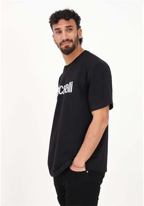 Men's black casual T-shirt with lettering logo print JUST CAVALLI | T-shirt | 74OBHG00CJ300899
