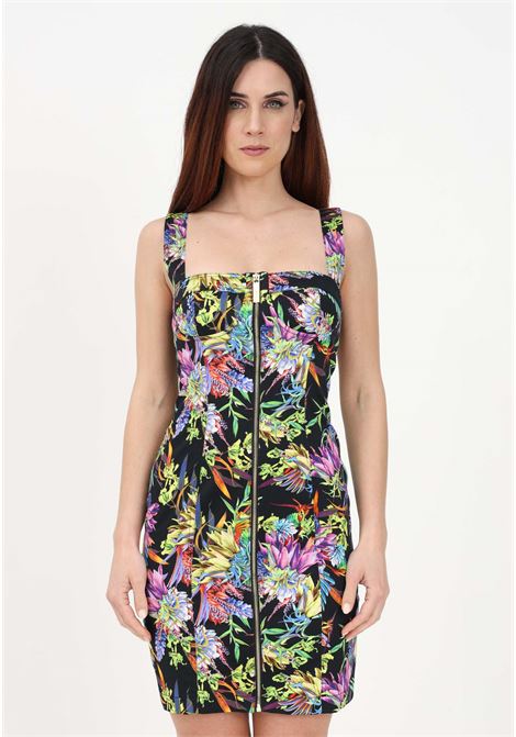 Short black dress for women featuring a multicolor floral print JUST CAVALLI | Dress | 74PBO919NS254899