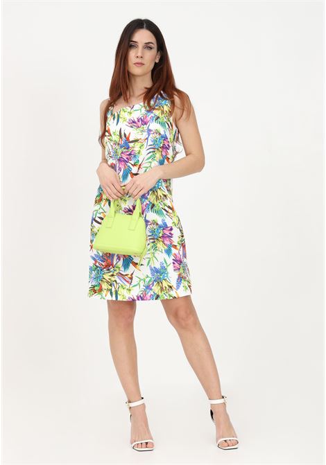 Short white women's dress with multicolor tropical pattern JUST CAVALLI | Dress | 74PBO935NS248003