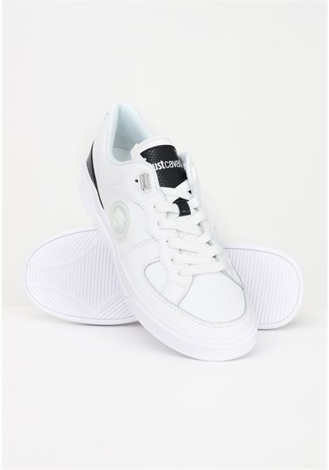 White casual sneakers for men with logo patch and crocodile inserts JUST CAVALLI | Sneakers | 74QB3SB5ZP288003
