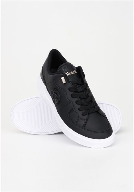 Black casual sneakers for men with logo patch and crocodile inserts JUST CAVALLI | Sneakers | 74QB3SB5ZP288899