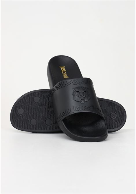 Black slippers for men with logo and lion head JUST CAVALLI | slipper | 74QB3SZ2ZS786899
