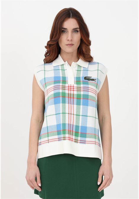 White women's vest with tartan jacquard pattern LACOSTE | Gilet | AF4949ZIK