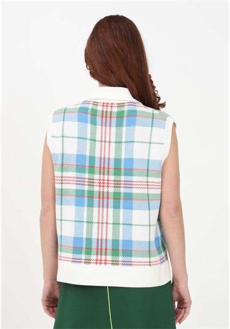 White women's vest with tartan jacquard pattern LACOSTE | Gilet | AF4949ZIK