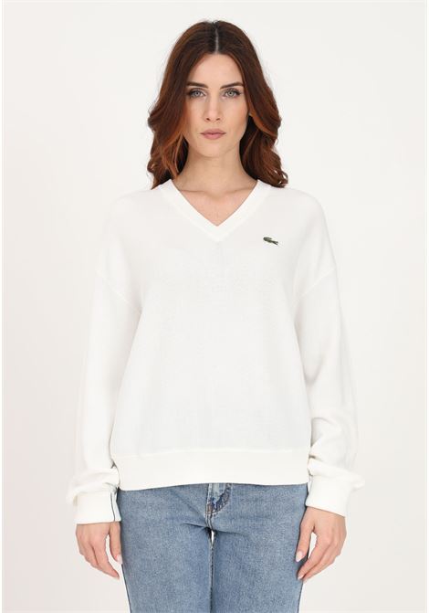 Women's white long-sleeved sweater with crocodile patch LACOSTE | AF562270V