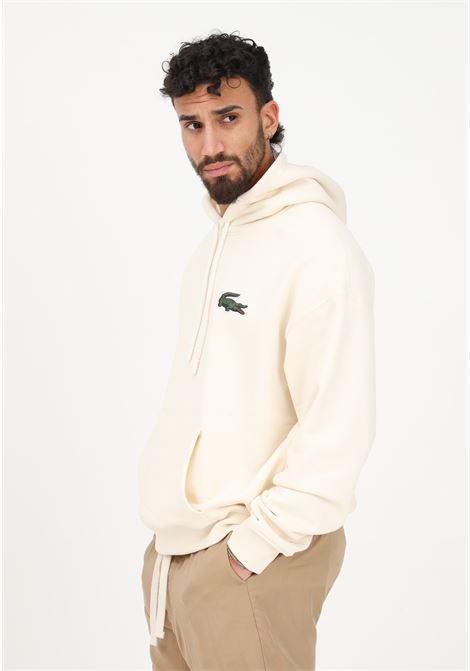 Beige hooded sweatshirt for men with logo application LACOSTE | SH6404XFJ