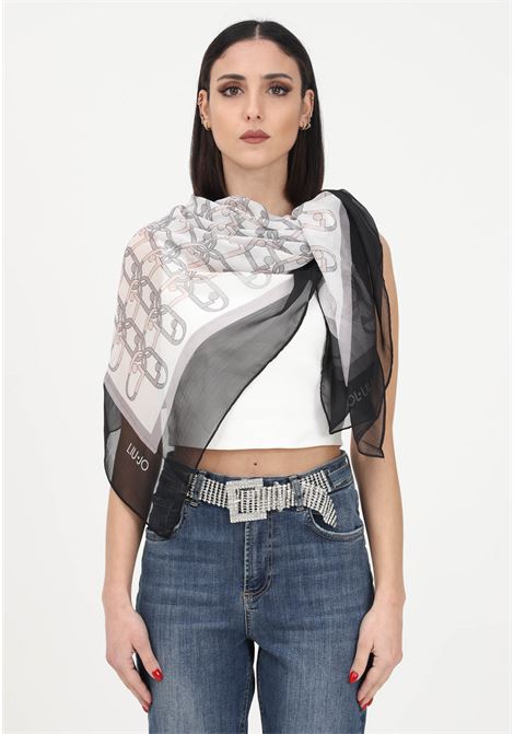 Black scarf for women with contrasting all over print LIU JO | Scarfs | 2A3024T030022222