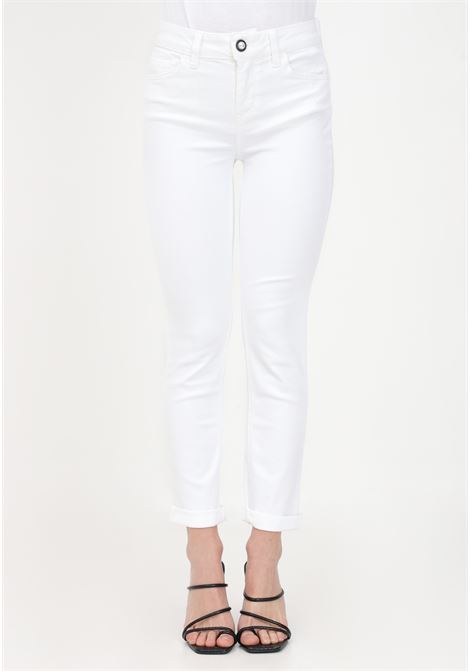 Women's white jeans with bead embellished button LIU JO | Jeans | UA3114DS00411111