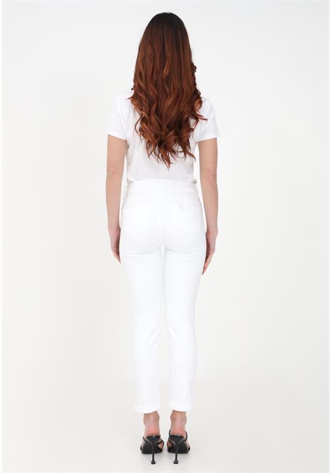 Women's white jeans with bead embellished button LIU JO | Jeans | UA3114DS00411111