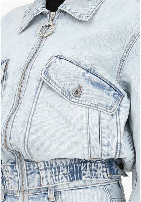 Women's denim jacket with rhinestone ring zip puller LIU JO | UA3142DS03678295