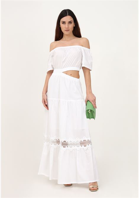 Women's white long dress with lace inserts and side cut-out detail LIU JO | WA3081T485311111