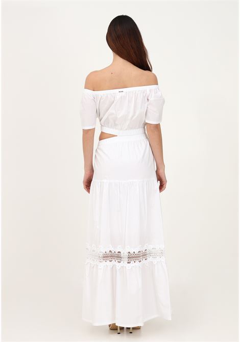 Women's white long dress with lace inserts and side cut-out detail LIU JO | WA3081T485311111