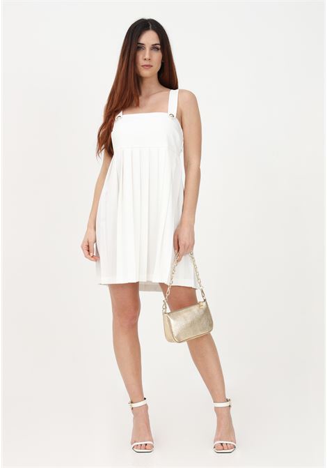 Short white dress for women with pleated pattern and logoed buttons LIU JO | WA3446T332410701