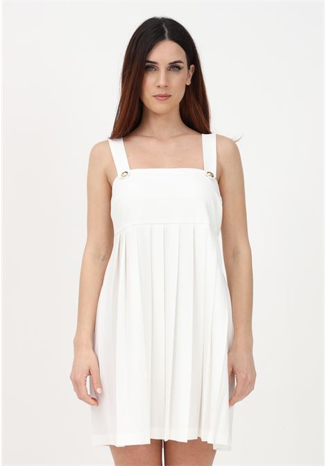 Short white dress for women with pleated pattern and logoed buttons LIU JO | WA3446T332410701