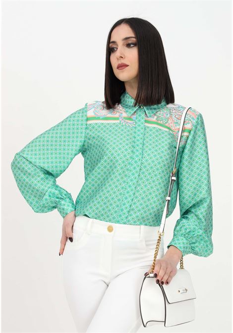 Camicia elegante verde da donna con stampa geometrica e paisley LIU JO | Camicie | WA3512T8876Q9359