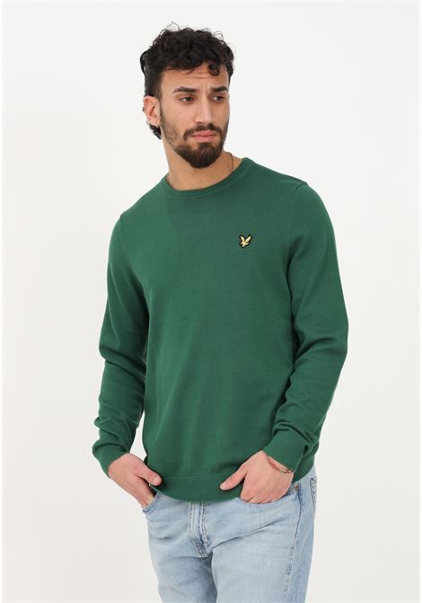 Green crew-neck sweater for men with logo patch LYLE & SCOTT | LSKN821VW510