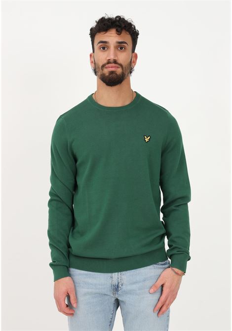 Green crew-neck sweater for men with logo patch LYLE & SCOTT | LSKN821VW510