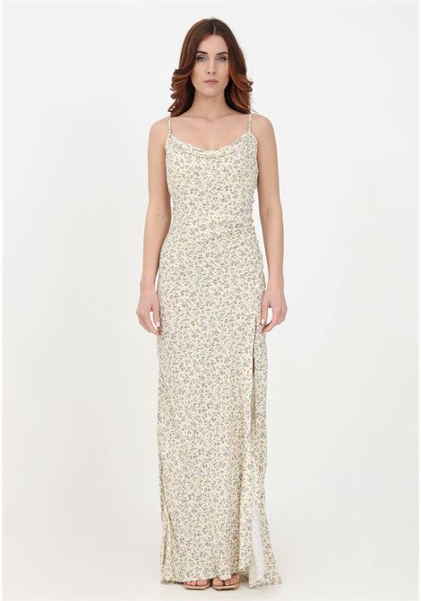 Long cream dress for women with small flower print Mar de margaritas | Dress | MDMW87KELLYMICRO FIORE CREMA