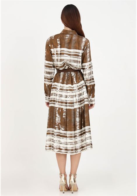 Brown midi dress for woman with scratched stripe print MAX MARA | 2362210637600002