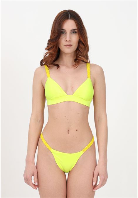 Bikini giallo fluo da donna con dettaglio di elastici con perline ME FUI | Beachwear | M23-0010GF.