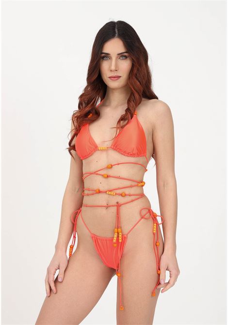 Orange women's bikini with laces and beads ME FUI | Beachwear | MF23-0001AR.